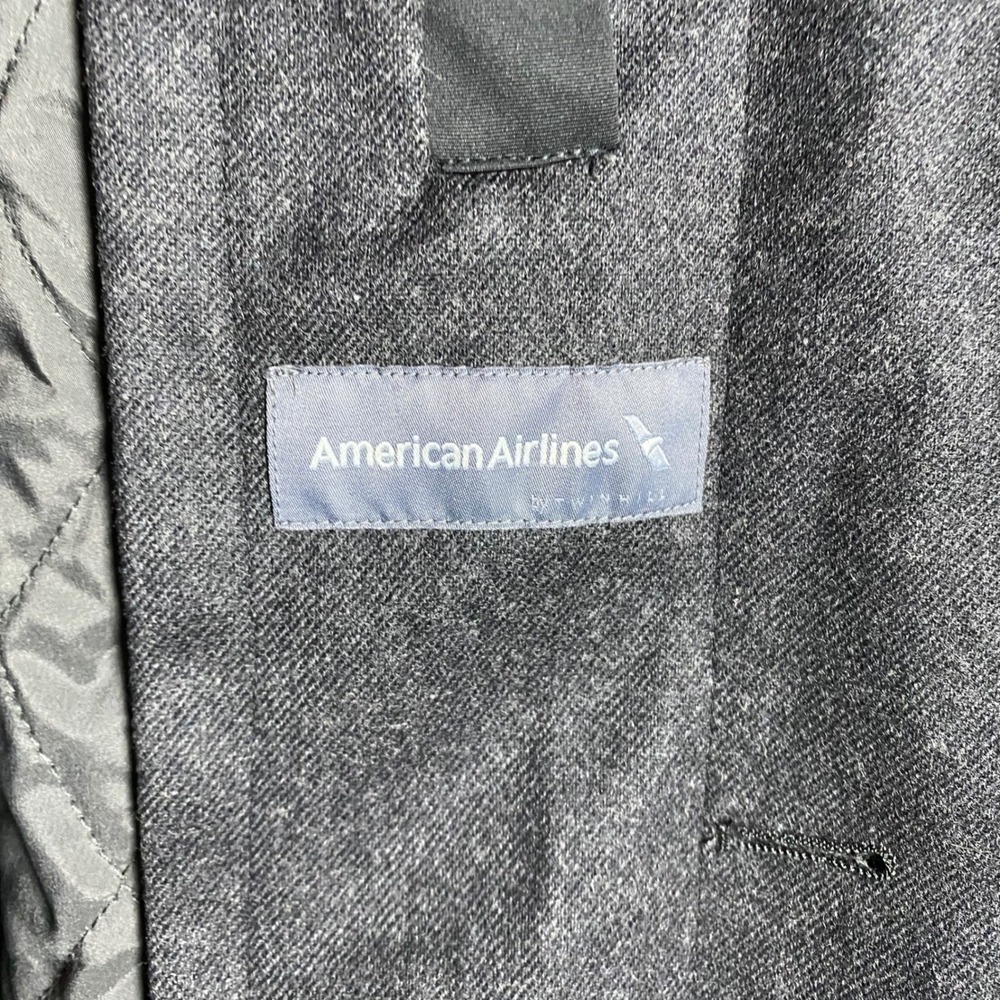 NWOT American Airlines Mens XL Black Quilted Lined Overcoat Long Trench Coat - Picture 3 of 14